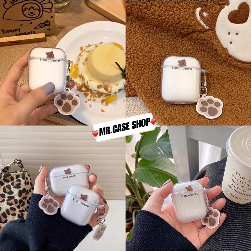 Case Airpods 1/2 Pro Hình Gấu Tim Móc Bàn Chân Xinh