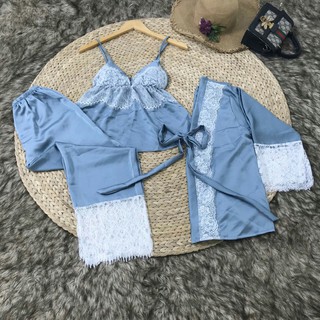 [Giá Hủy Diệt] Set 3 món pijama mặc nhà lụa satin cao cấp
