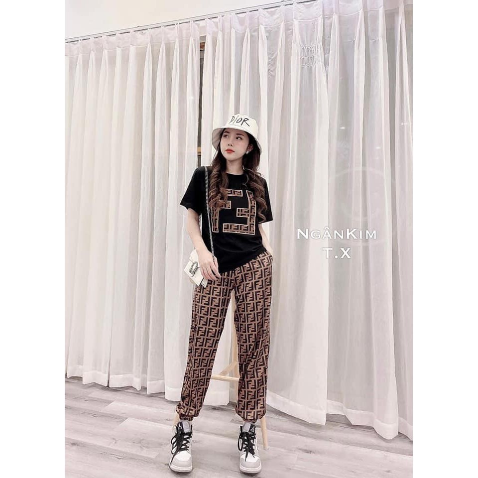 Đồ bộ nữ áo Cotton Logo quần bom lụa mềm mịn