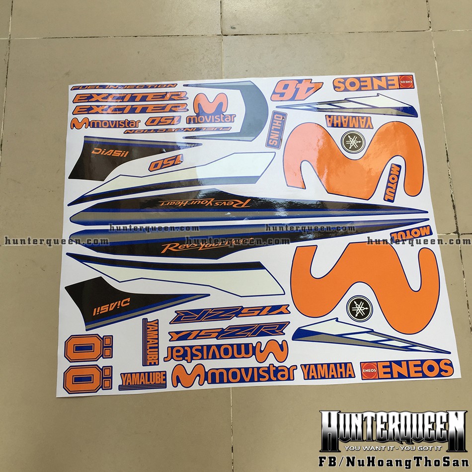 Tem Exciter 150. Tem rời Movistar cam. Dán xe xanh GP. Xe màu khác vui lòng inbox