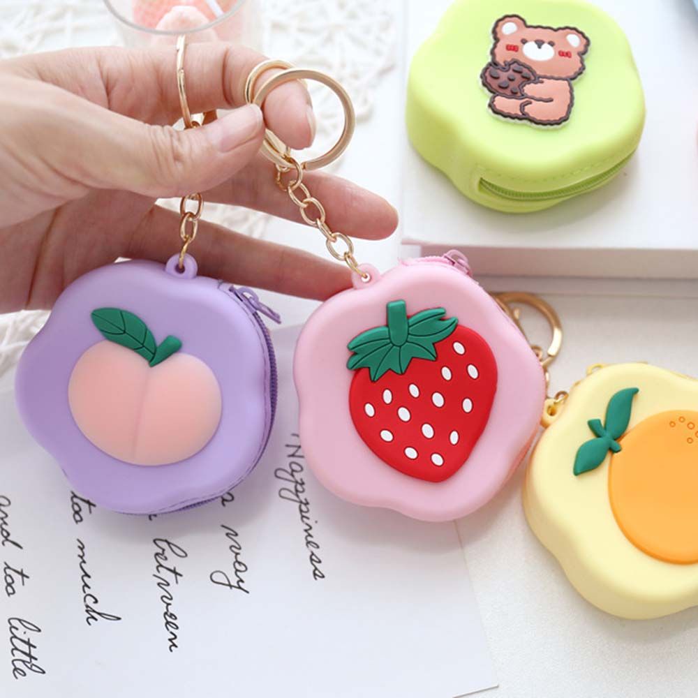 Túi đựng tiền xu/tai nghe mini bằng silicon họa tiết hoạt hình có khóa kéo tiện dụng cho nữ