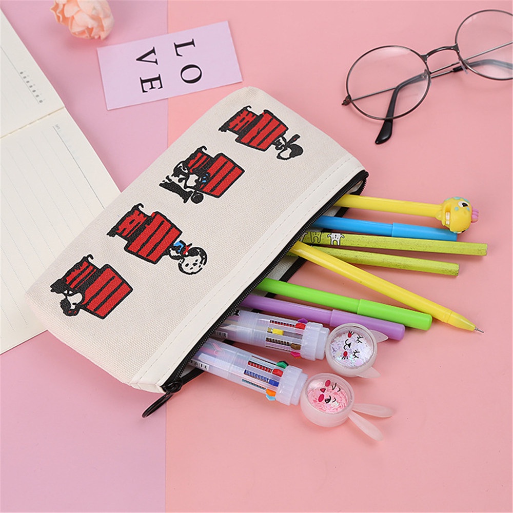 Cod In Stock New Korea Ins Cute Cartoon Girl Beige Cloth Bag Pencil Case School Student Elementary School Cartoon Bag Stationery