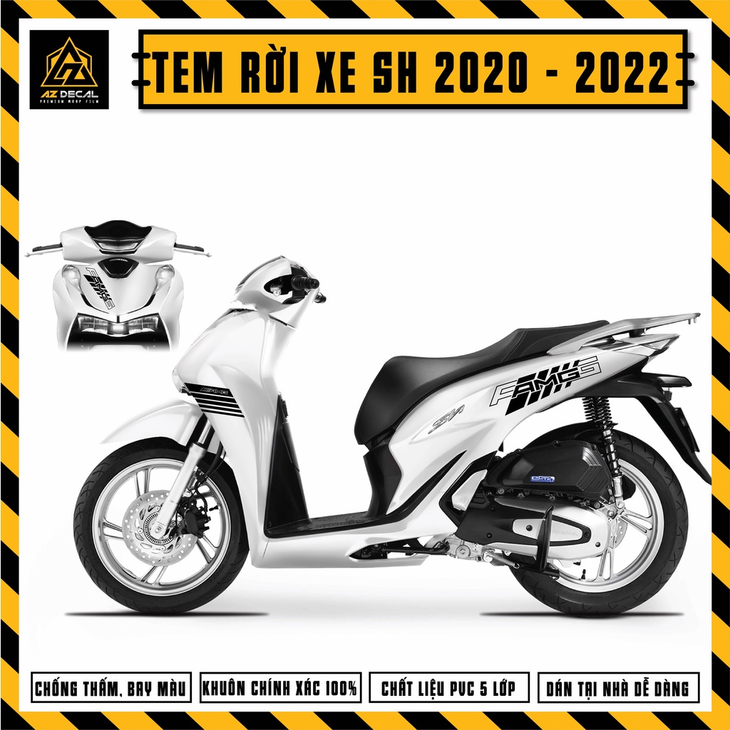 Tem Xe SH Trắng Đời 2020 - 2021 - 2022 Đẹp Nhất | Team Decal Hình Dán Rời Dán SH 125i 150i | Tem Đen (Nền Trong)