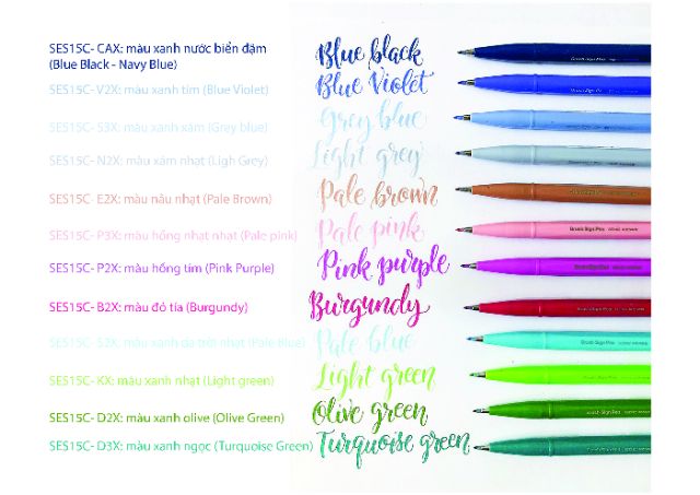 Bút viết thư pháp Pentel FUDE TOUCH BRUSH SIGN PEN SES15C nhiều màu (made in Japan)