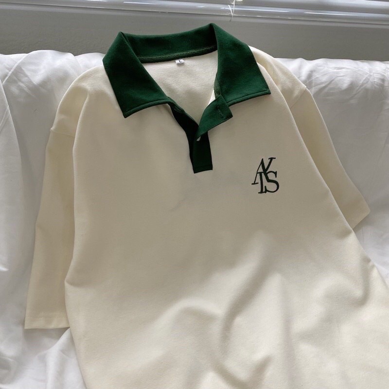 Áo Thun Polo Unisex ATYS màu XANH LÁ/KEM form rộng 🍃 Chất thun cá sấu form nam nữ unisex  🖤