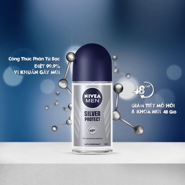 Bộ 6 lăn ngăn mùi Nivea Men phân tử bạc ngăn khuẩn gây mùi vượt trội 50ml - 83778