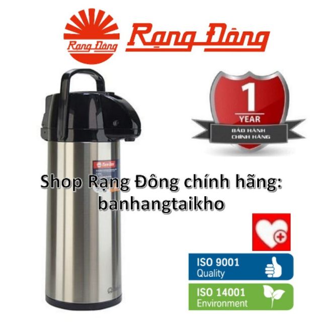 Phích nước Rạng Đông cao cấp 2,5 lít có cần bơm, đế xoay 360 độ, 2545ST1.E