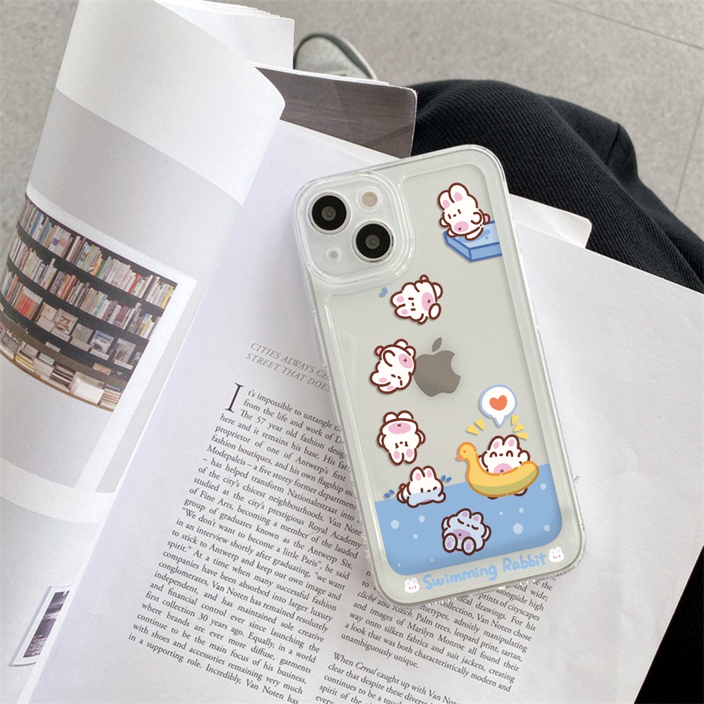 Ốp Điện Thoại Chống Sốc Họa Tiết Thỏ Bơi Lội Cho IPhone 11 13 12 X XS Pro Max XR 12 13