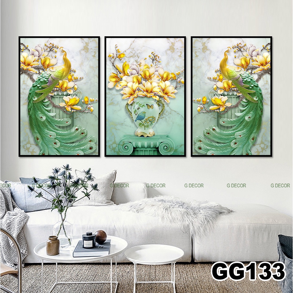 Tranh treo tường canvas khung gỗ 3 bức phong cách hiện đại Bắc Âu tranh decor trang trí phòng khách phòng ngủ spa 47