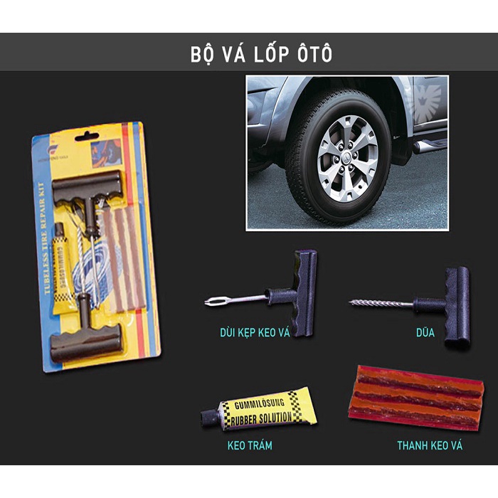 BỘ DỤNG CỤ VÁ VỎ XE KHÔNG RUỘT KHẨN CẤP GỒM 2 TAY VẶN + 5 SỢI KEO + CHAI KEO 15g CẦN THIẾT KHI ĐI ĐƯỜNG XA