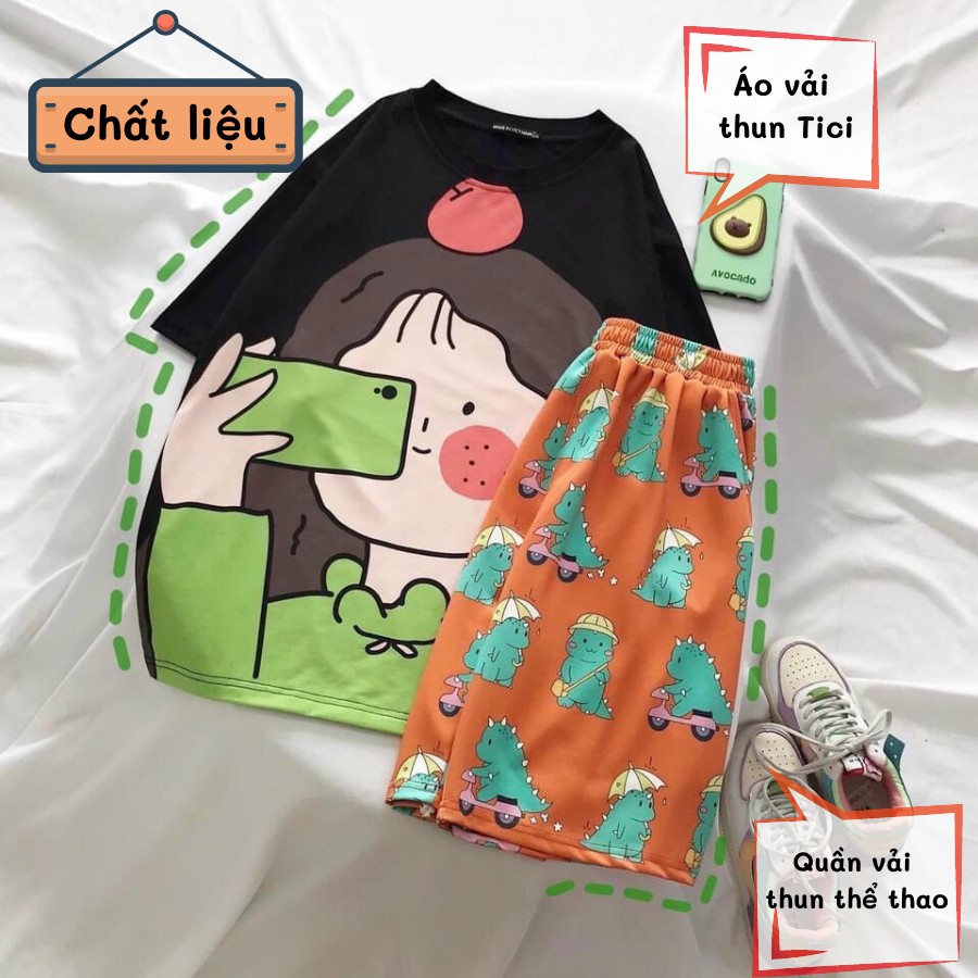 Set đồ bộ hoạt hình ❤️ Bộ mặc nhà Cartoon BÉ APPLE ĐEN form rộng Freesize Molly Fashion