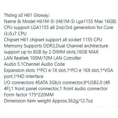 Main Gloway H81, H61 hàng chính hãng - Bảo hành 36 tháng !