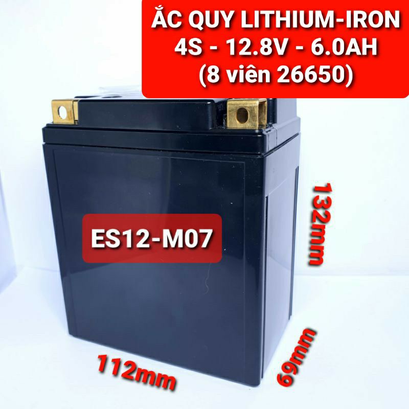 Achun.vn - M07 - ẮC QUY LITHIUM SẮT 4S- 12.8V - 6.0AH - 8 Cell 26650- Khởi động xe máy