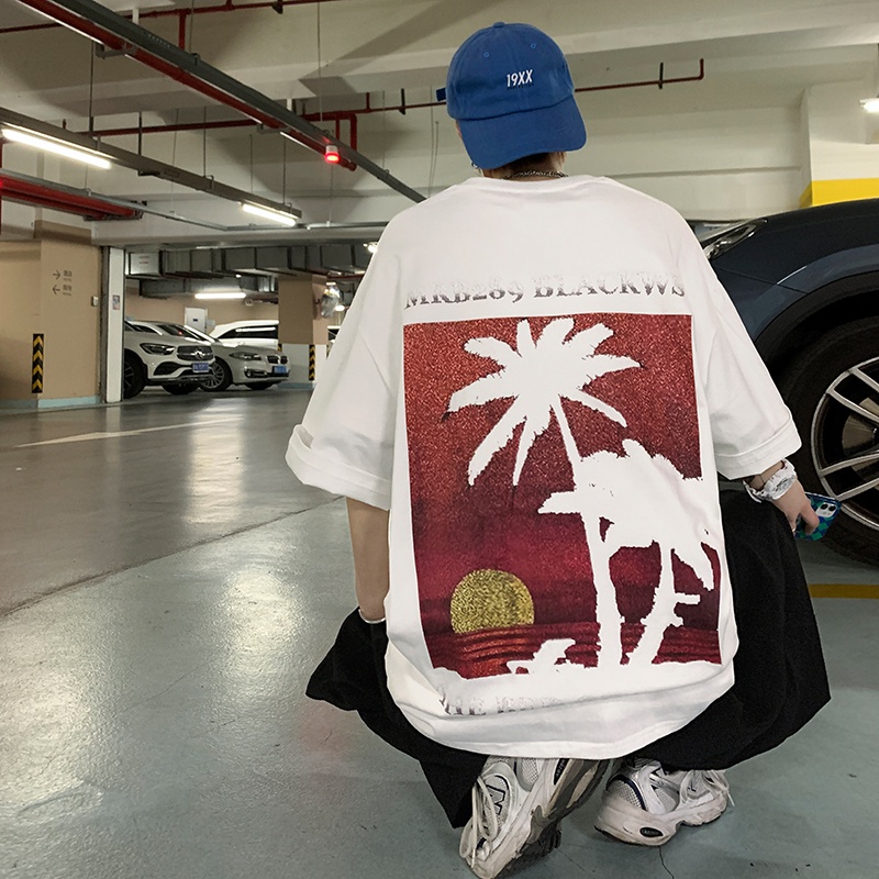 Áo Thun Ngắn Tay Cổ Tròn Dáng Rộng In Chữ Thời Trang Mùa Hè Dành Cho Nam