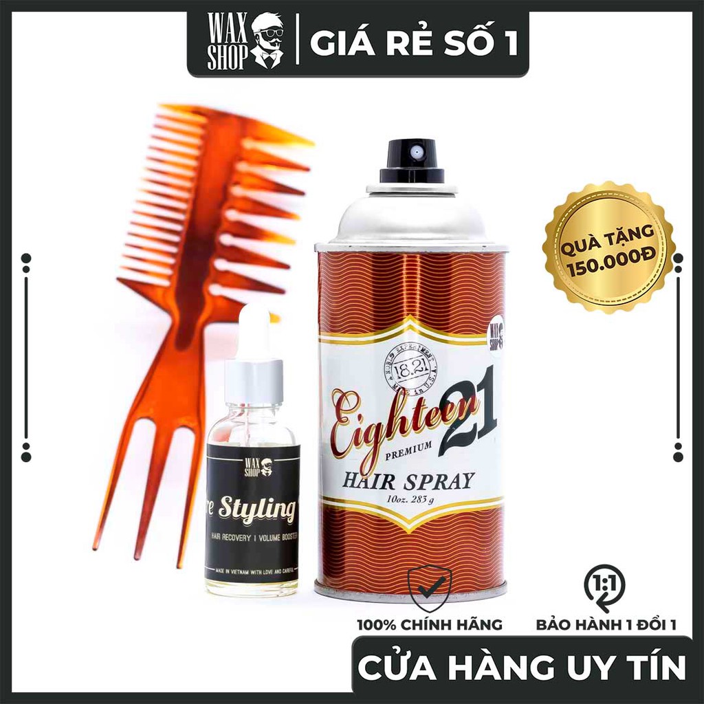 1821 Man Made Premium Hairspray⚡[Chính Hãng]⚡ Cố Định From Tóc Sau Khi Vuốt Sáp , Tặng Kèm Pre-Styling Oil + Lược Sấy