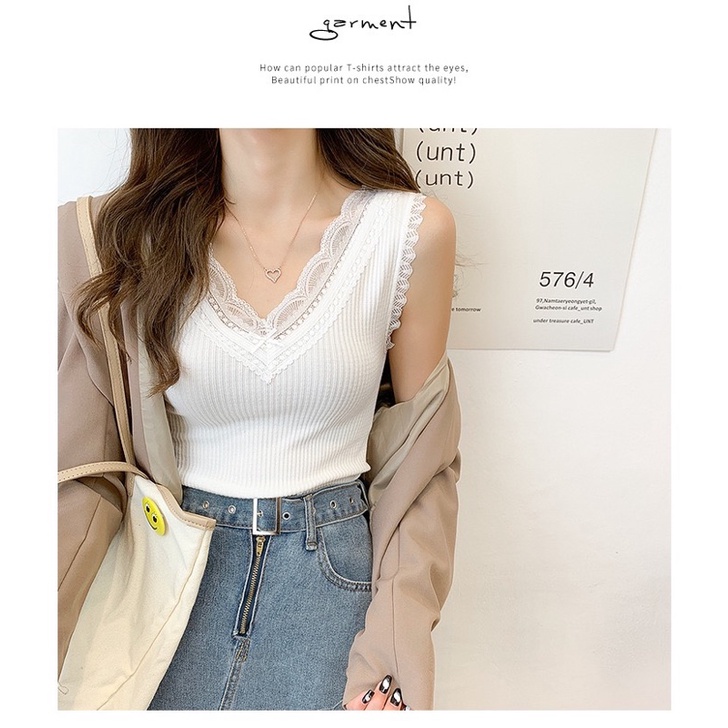 Áo 2 dây mặc vest phối ren cỗ chữ V cao cấp