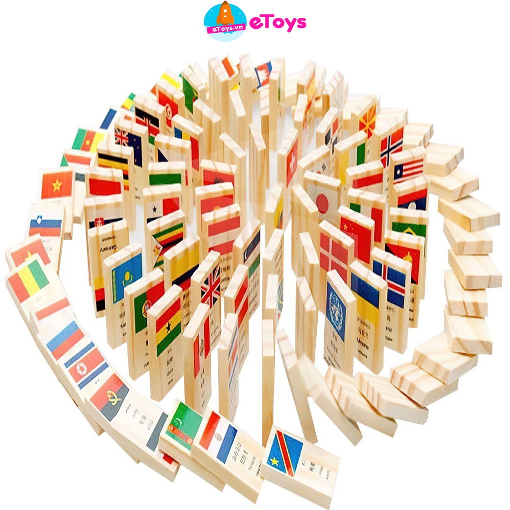 Domino gỗ 100 quân cờ các quốc gia đồ chơi xếp hình sáng tạo cho bé chất lượng cao ETOYS