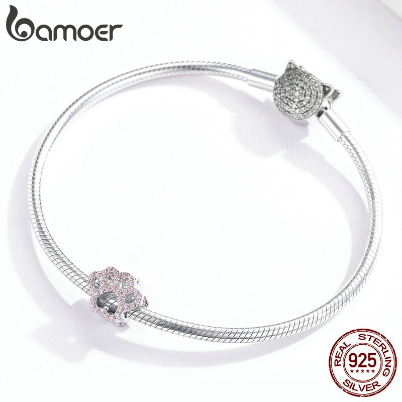 Mặt Dây Chuyền Bamoer Bạc 925 Hình Dấu Chân Mèo Xinh Xắn