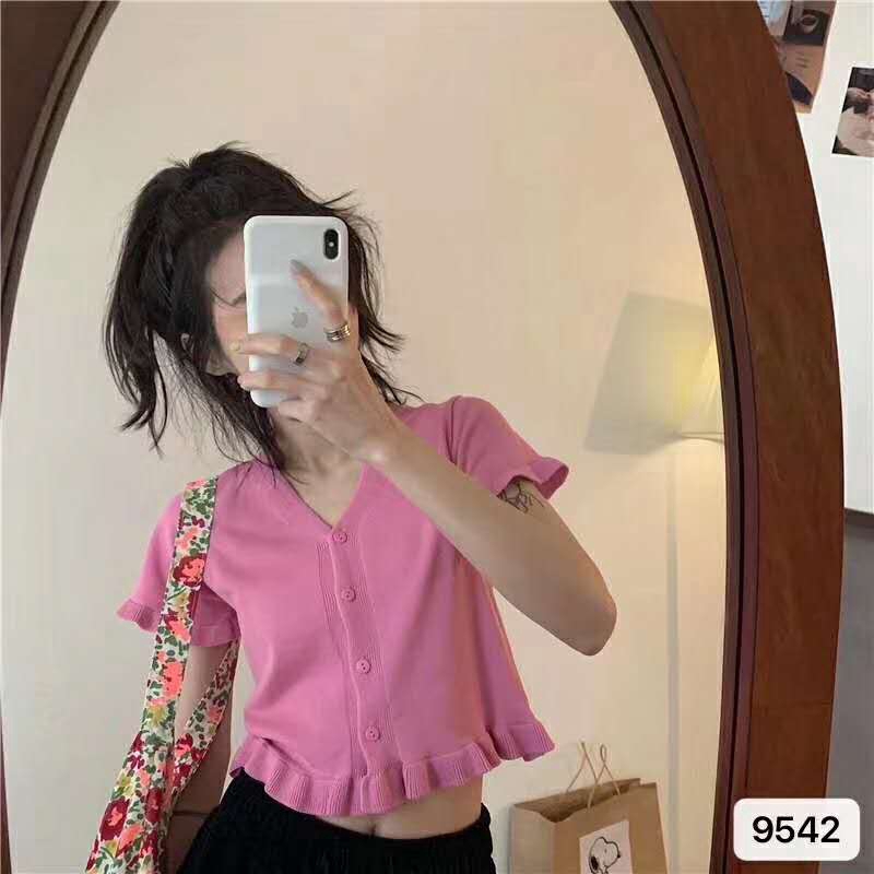SUXI Áo Sơ Mi Ngắn Tay Cổ Chữ V Thời Trang Mùa Hè Hàn Quốc Dành Cho Nữ