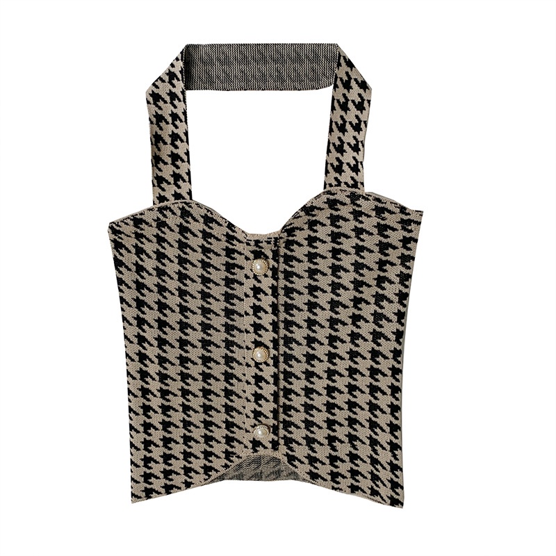 Áo vest cổ yếm có khóa ngọc trai thời trang xuân thu hàng mới