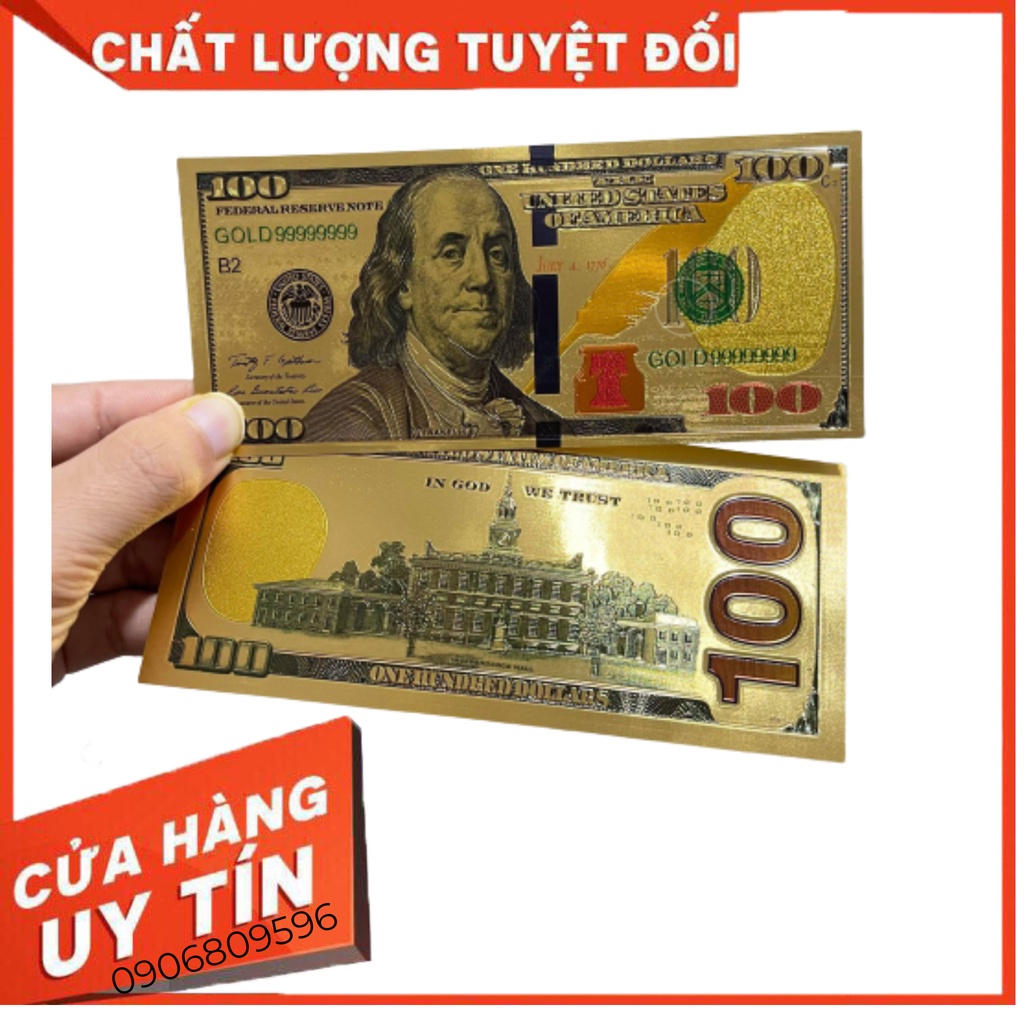 Tờ Tiền 100 USD Đô Lưu Niệm Plastic Mạ Vàng Mẫu Mới Nhất 2021, Phong Thủy May Mắn