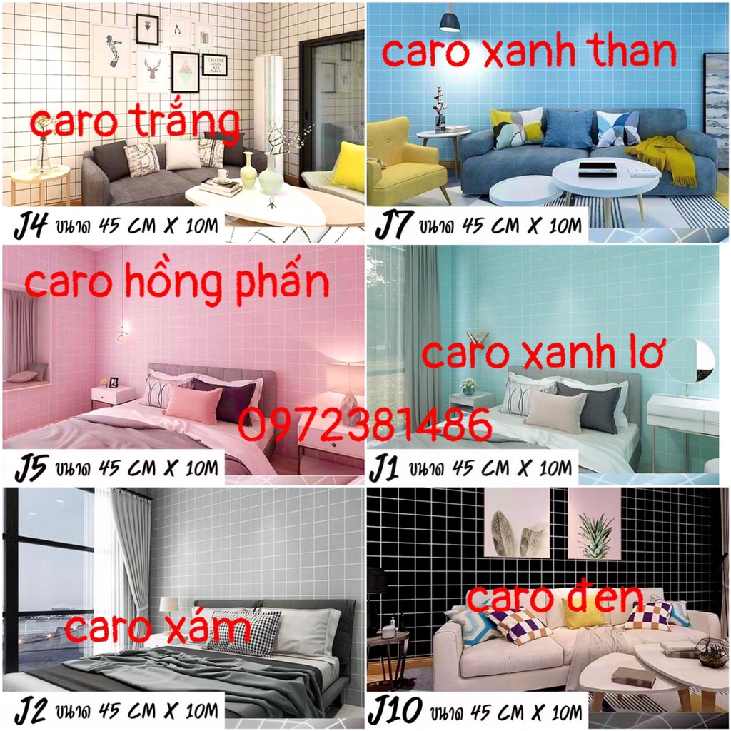 10M giấy dán tường, decal dán tường kẻ caro keo sẵn khổ 45 cm siêu đẹp