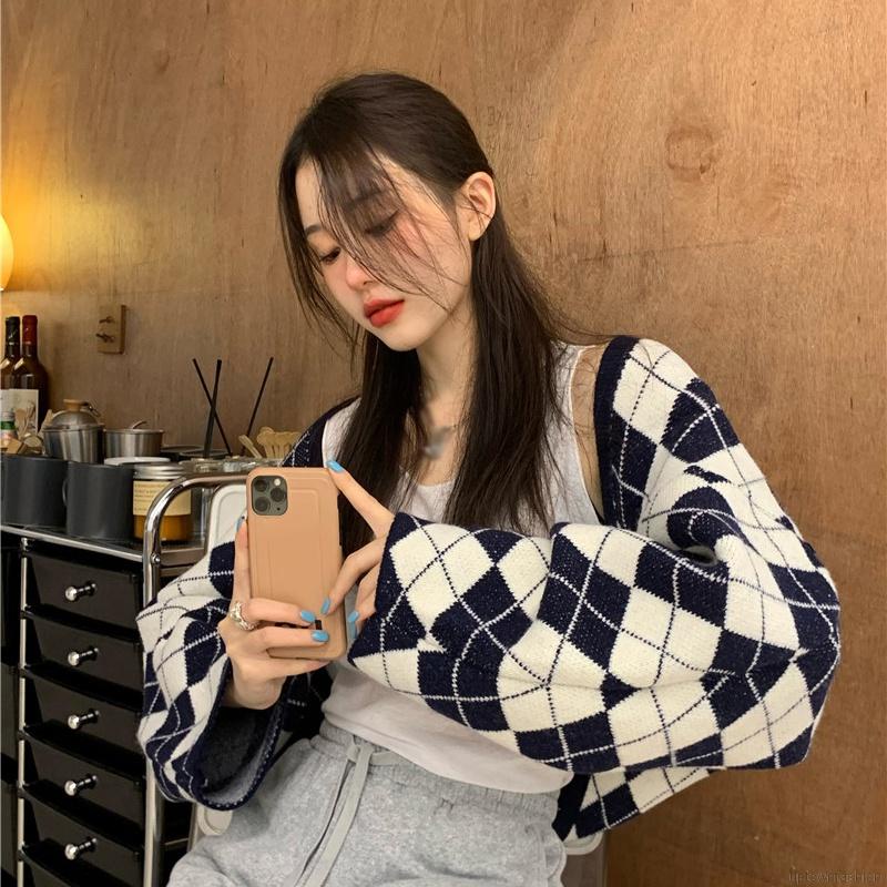 Áo cardigan tay dài dáng rộng phối màu độc đáo thời trang cho nữ