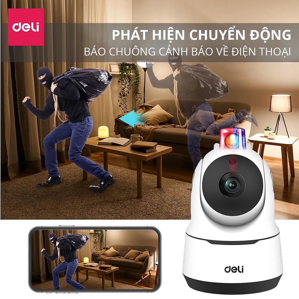 Camera IP Wifi Deli Full HD 1080P 360 Độ Đàm Thoại 2 Chiều - An Ninh Gia Đình, Văn Phòng - Hàng Chính Hãng - ES102