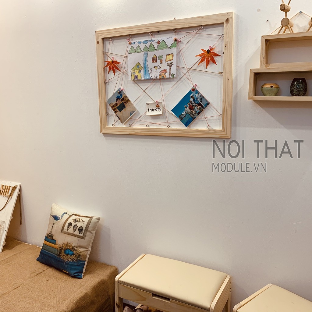 Khung ảnh decor treo tường, chất liệu gỗ thông tự nhiên bền đẹp dạng lưới