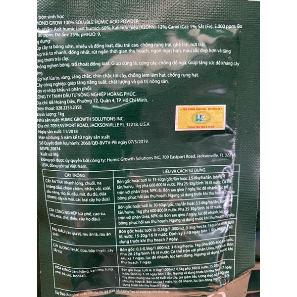 Phân bón sinh học Humic Acid Powder gói 15gr nhập khẩu Mỹ kích rễ kích mầm kích hoa giải độc cho đất