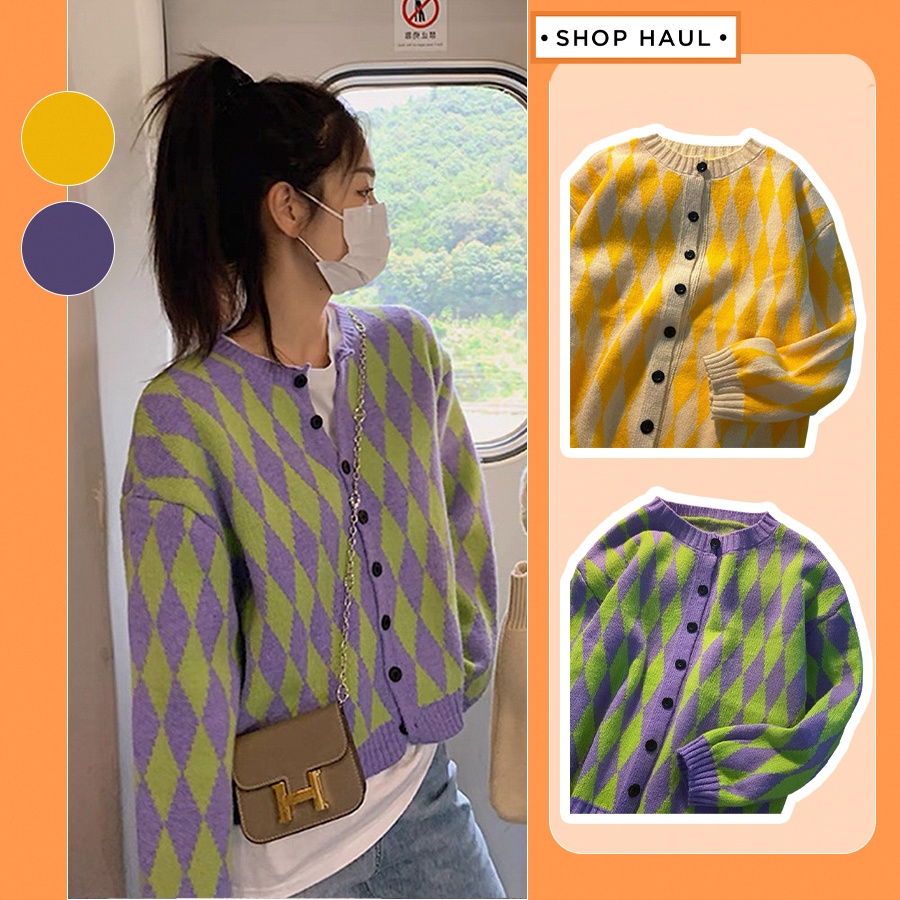 Áo khoác cardigan ô quả trám Shop Haul - AC-G06