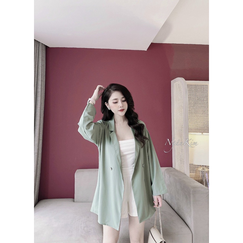 Áo blazer sang chảnh màu đen trắng xanh _ Áo vest_ áo blazer nữ vải trượt vạt bầu dáng rộng | BigBuy360 - bigbuy360.vn