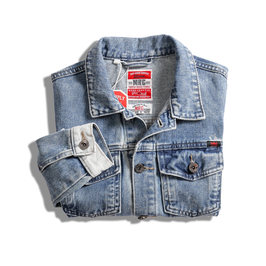 Áo khoác Jean nam basic màu xanh phối tay MRC 0042 - SN chất denim cao cấp, dày dặn, form chuẩn tôn dáng - CUONG STORE