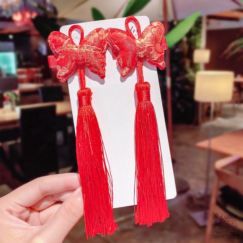 Bộ 2 kẹp tóc/ 1 băng đô tua rua phong cách Trung Hoa cổ điển xinh xắn đáng yêu cho bé gái