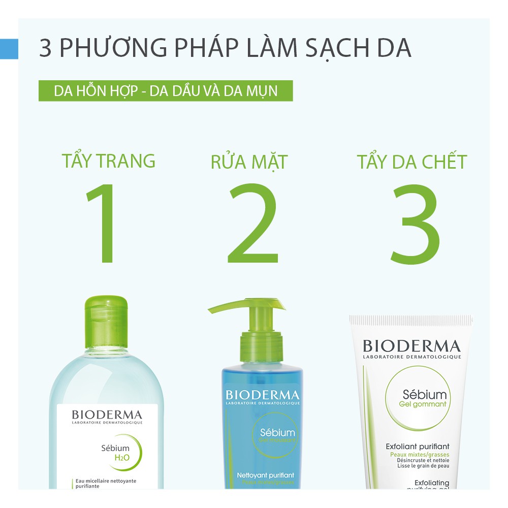 Gel rửa mặt tạo bọt cho da hỗn hợp và da dầu Bioderma Sebium Gel Moussant - 200ml (dạng tuýp)