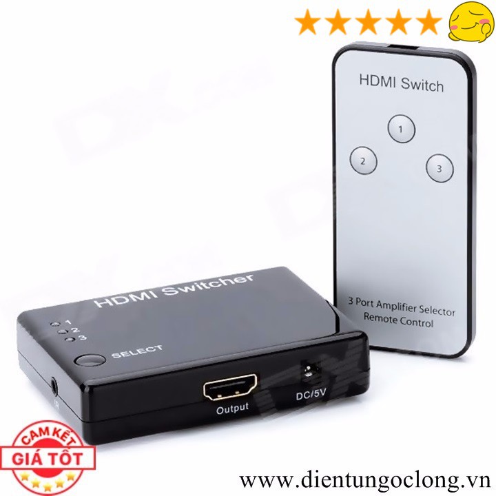 Hub HDMI 3 IN 1 OUT Có Remote Điều Khiển