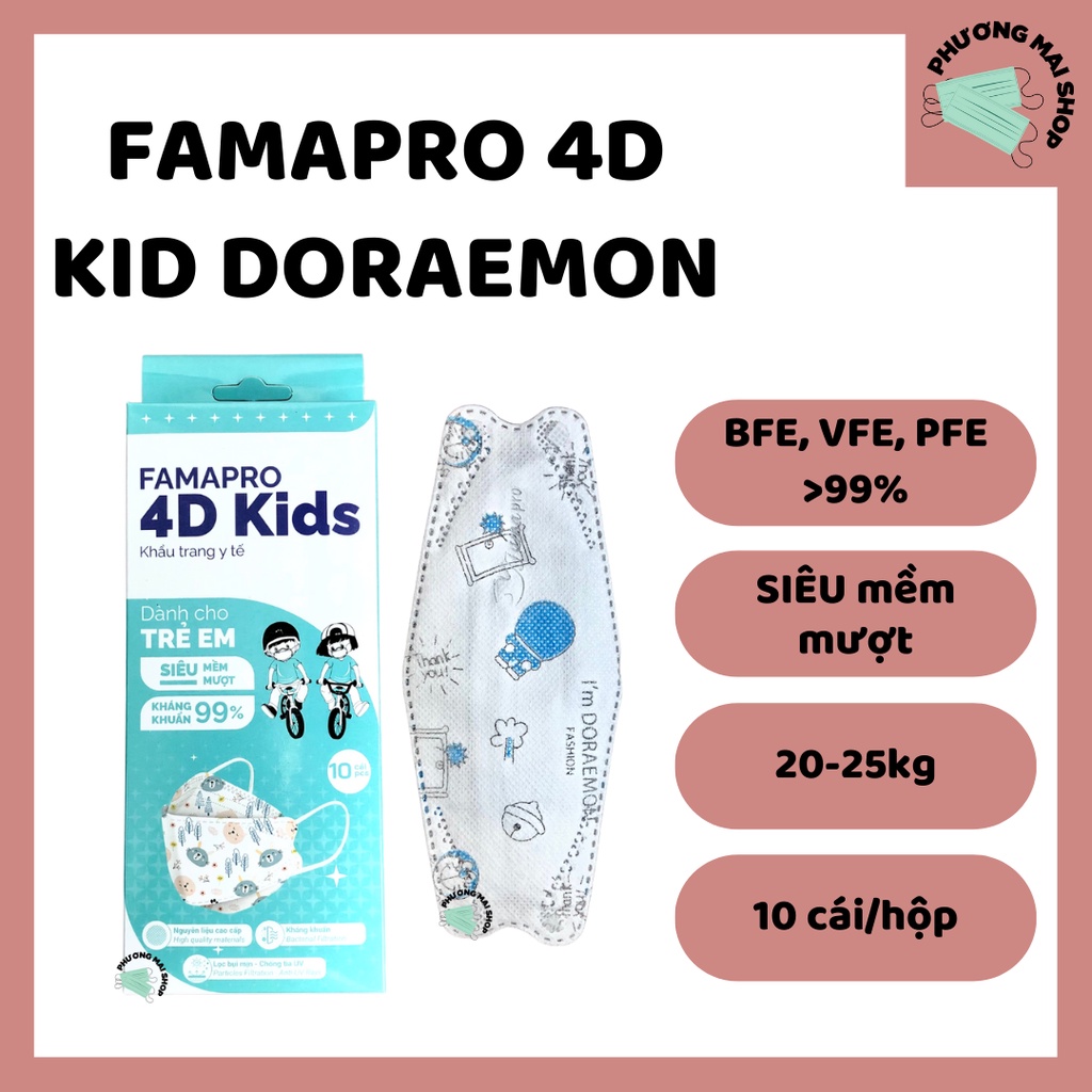 [4D KID] Khẩu Trang Y Tế Trẻ Em Kháng Khuẩn Famapro - Hộp 10 cái