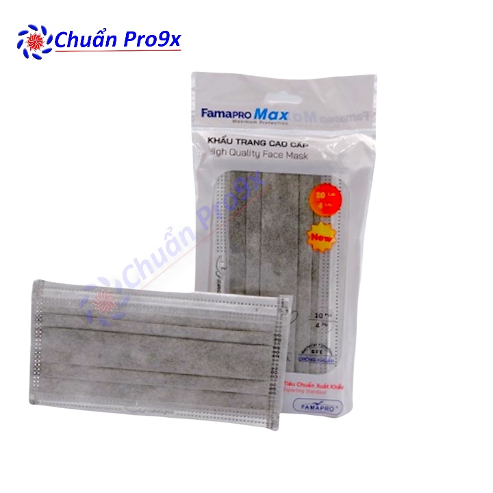 Khẩu trang y tế cao cấp kháng khuẩn 4 lớp Famapro max màu xám (10 cái /túi)