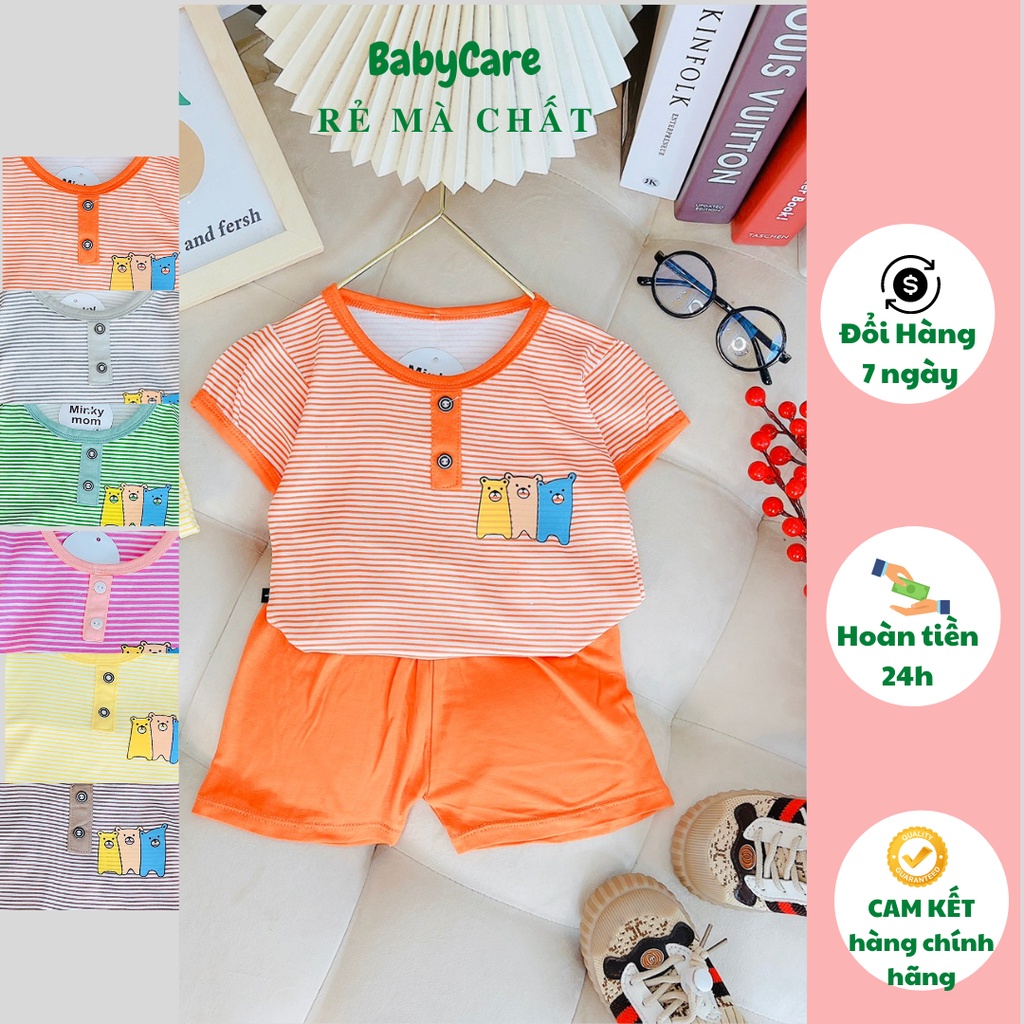 Đồ Bộ Bé Gái, Bé Trai Minky Mom Vải Thun Lạnh Kẻ Sọc Ngang, Bộ Quần Áo Cộc Tay Cho Bé Mặc Hè Thoáng Mát