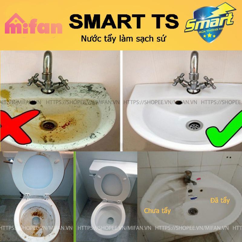 Làm Sạch Tẩy Trắng Đồ Dùng Bằng Sứ SMART TS - Bồn Cầu, Bồn Tắm, Bồn Rửa - Trắng Ngay Sau 5 Phút Không Cần Cọ Rửa