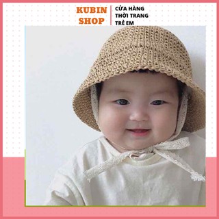 Mũ Ajuma Cho Bé Mũ Cói Cột Nơ Hàn Quốc