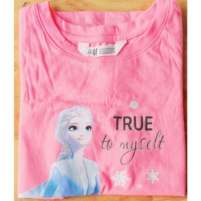 Áo thun bé gái màu hồng, H&M in hình elsa siêu xinh