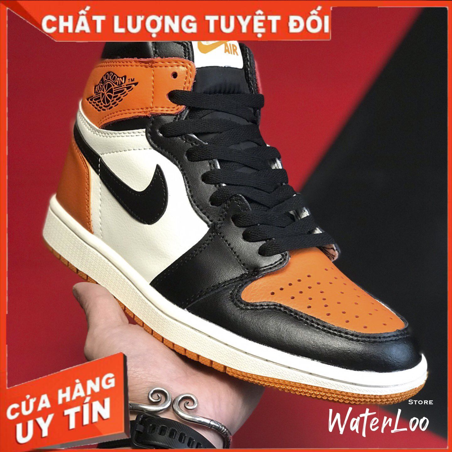 [FREESHIP+HỘP+QUÀ] Giày Thể Thao Sneakers AIR JORDAN 1 Retro High Shattered Backboard màu cam đen mũi cam