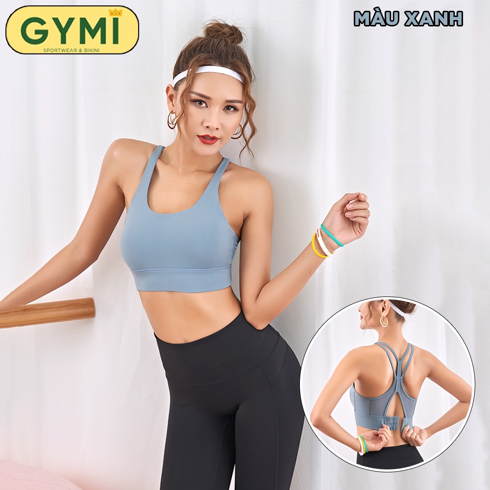Áo bra tập gym yoga nữ chất thun lạnh GYMI AL17 dáng 2 dây thể thao có khoá cài sau co giãn nâng đỡ ngực