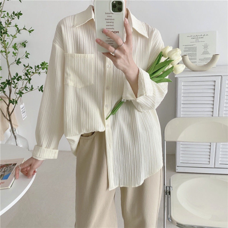 Áo sơ mi COZOKC chống nắng tay dài dáng rộng phong cách Hàn Quốc thời trang