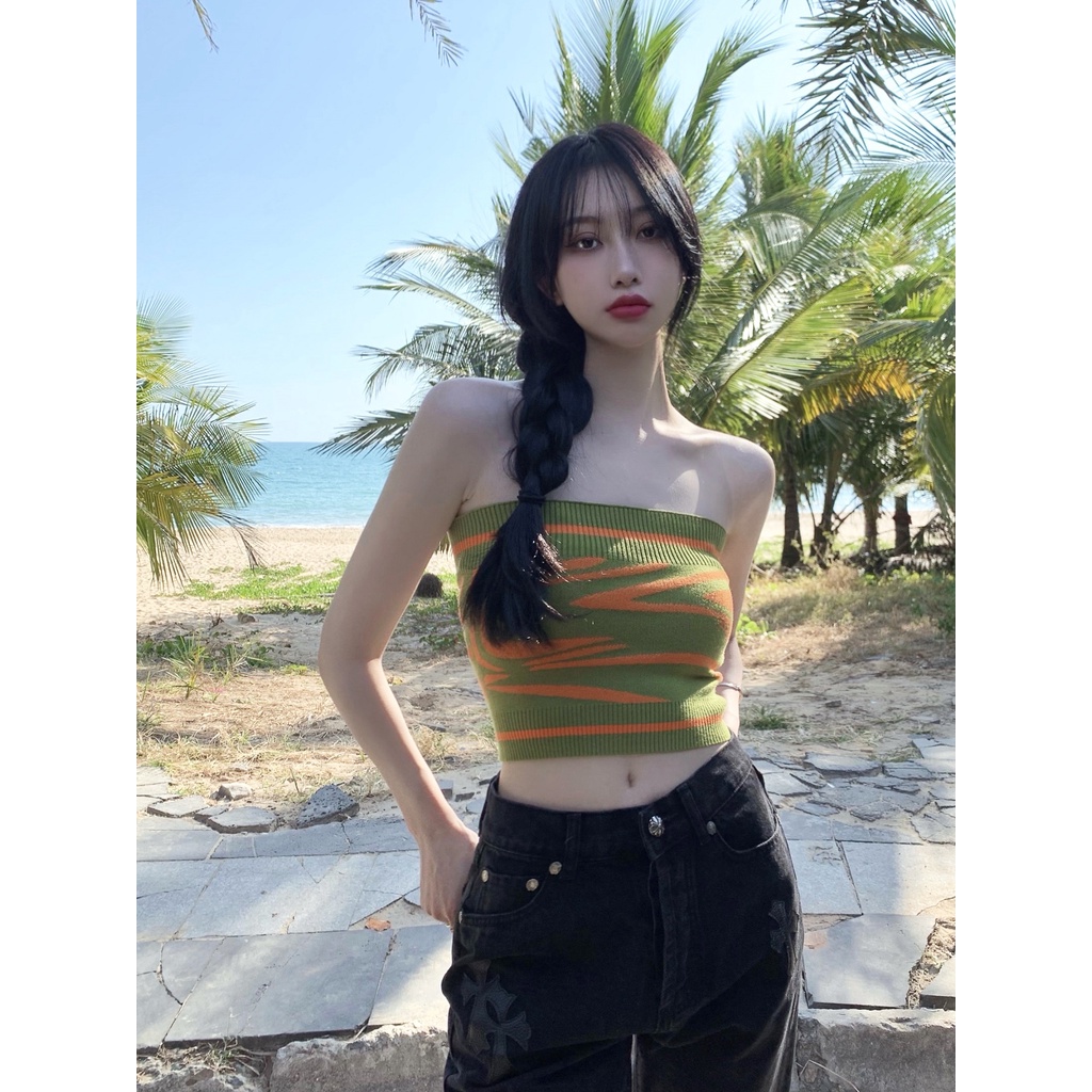 Porozi  Áo nữ dệt kim  dáng lửng thời trang mùa hè phong cách Hàn Quốc