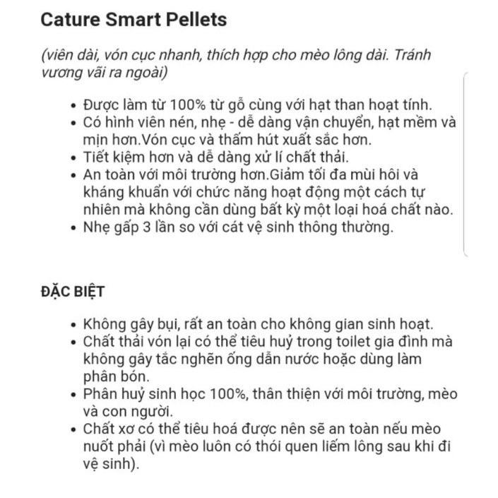 Cát gỗ cao cấp ❤ Cature ❤cho mèo Natural Wood Clumping Smart Pellets siêu khử mùi tốt xả được bồn cầu