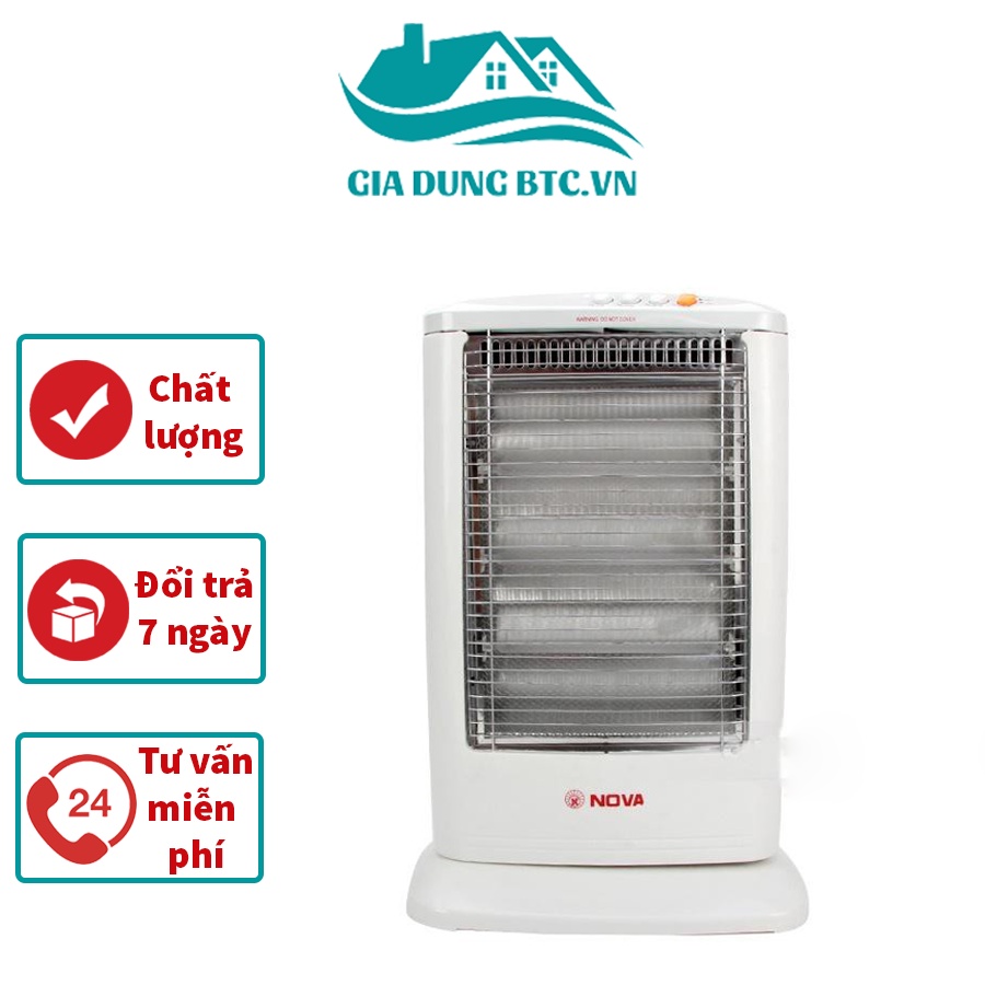 Quạt sưởi cho bé NOVA gia dụng BTC cao cấp 3 bóng - Máy sưởi Nova bóng halogen không khô da, lưới bảo vệ an toàn