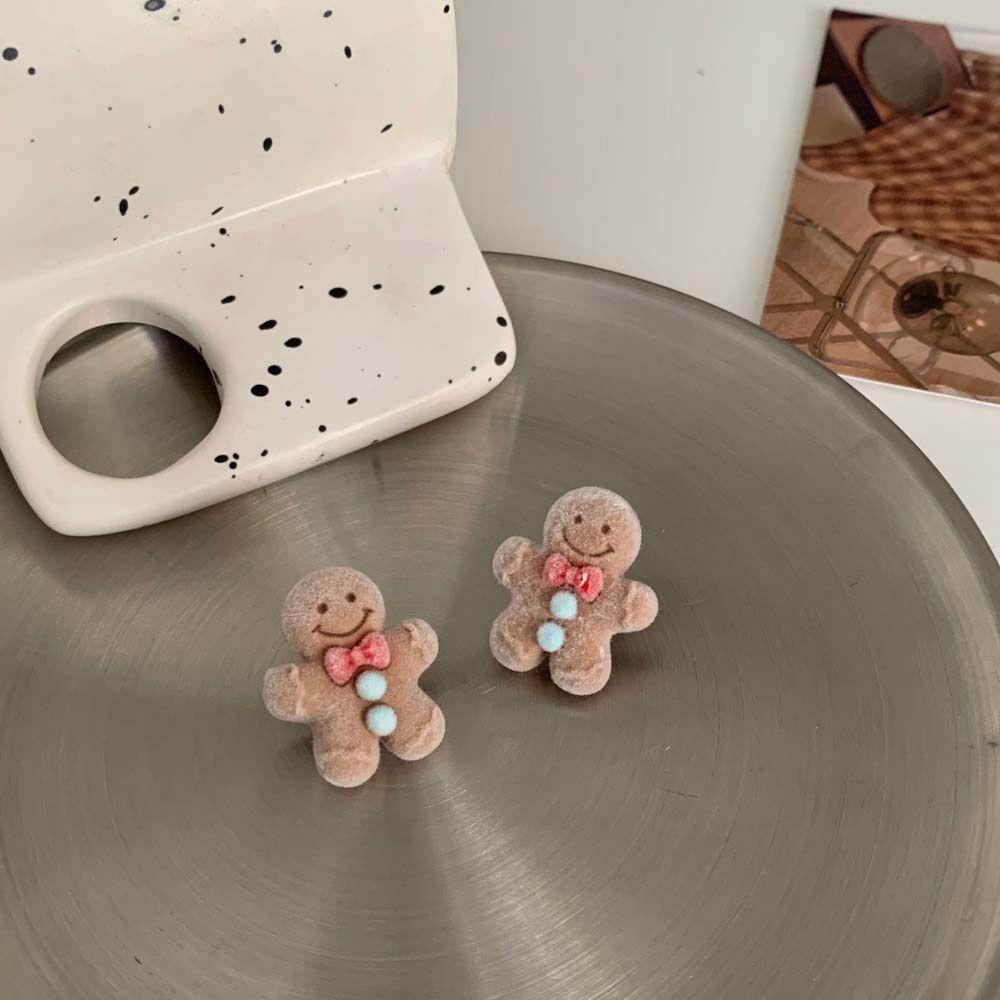 Darnell Khuyên Tai Xỏ Ba Chiều Hình Bánh Gừng Đơn Giản Làm Quà Tặng Giáng Sinh Cho Nam Và