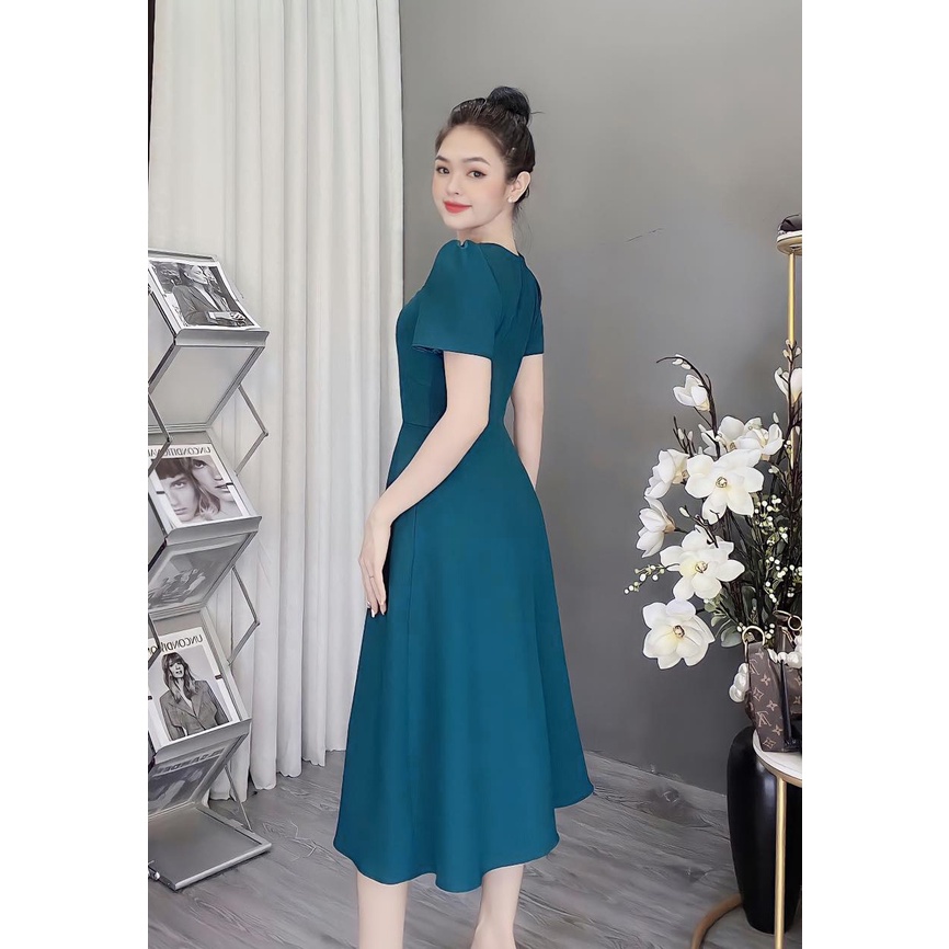 Đầm xòe phối hoa ngực quyến rũ D025- Lady fashion